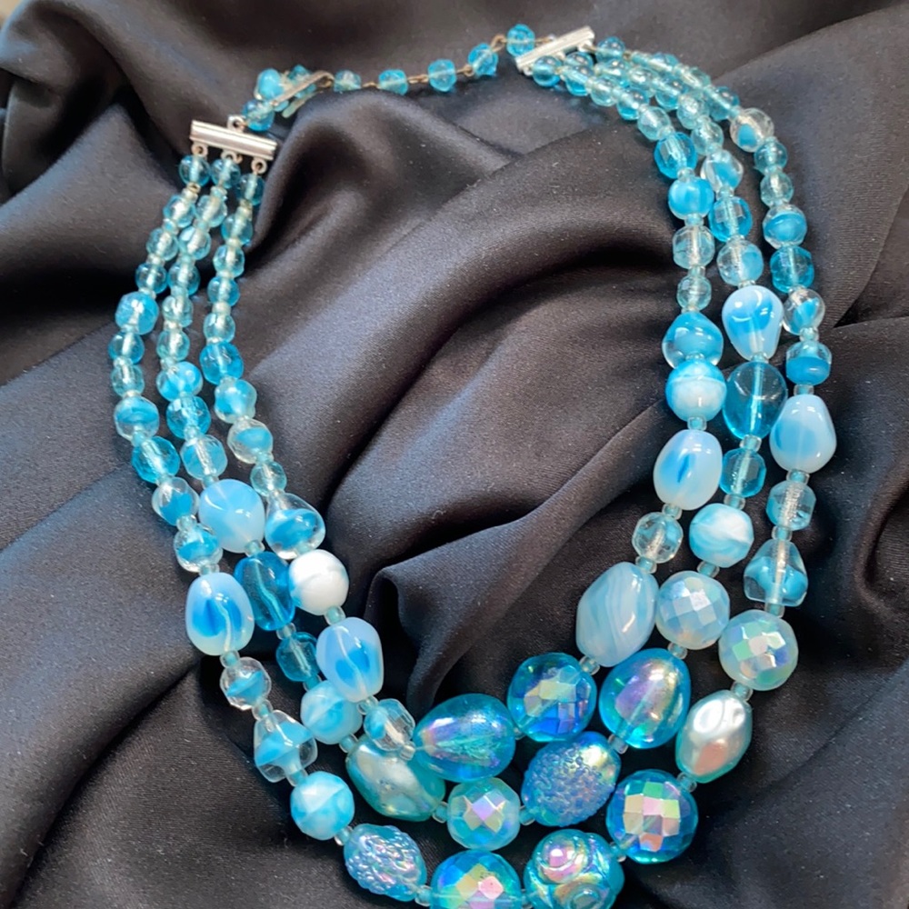 Western Germany Aqua art glass beads necklace vintage